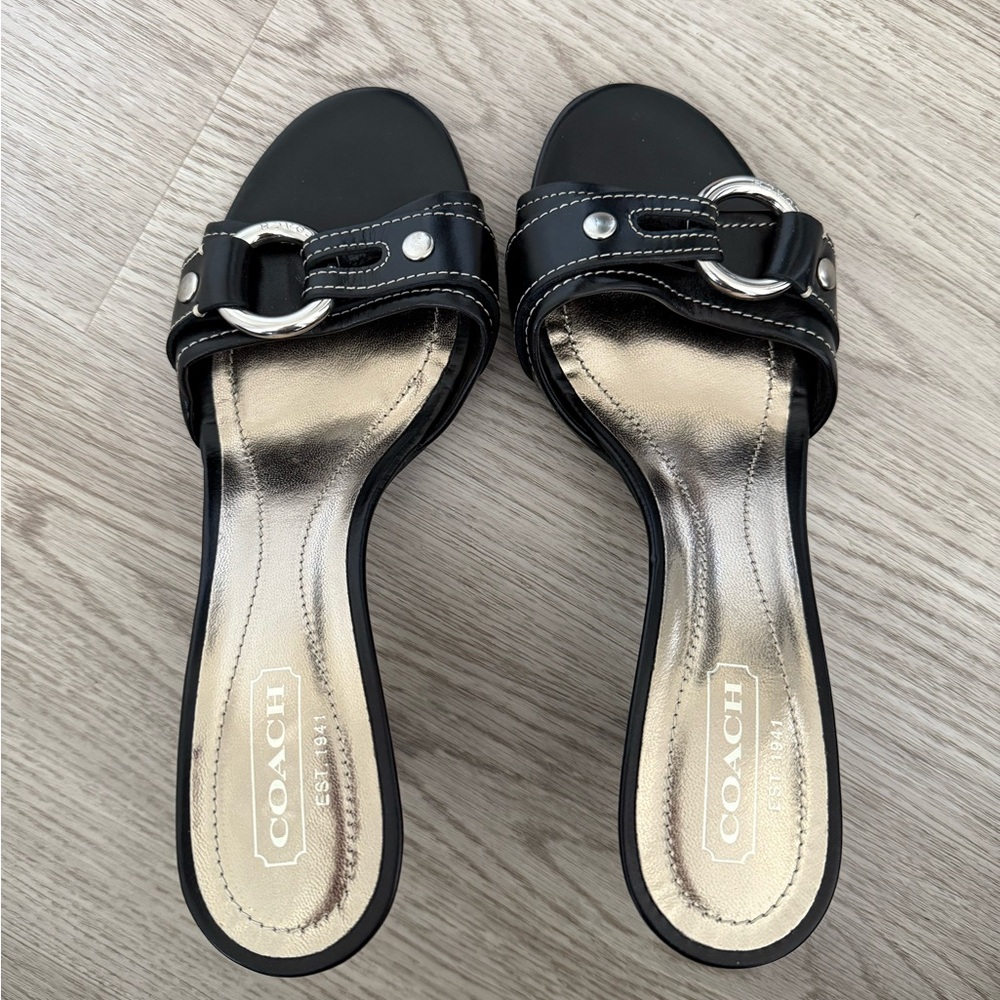 Coach Sloane Black Leather Women's Slide Sandals Size 8 - New Without Box